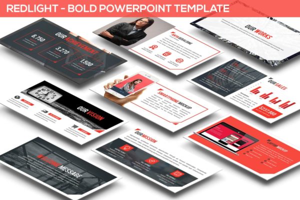 企业对外宣传介绍PPT幻灯片设计模板 Redlight – Bold Powerpoint Template