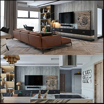 客厅和厨房室内全套场景素材之家精选3D模型