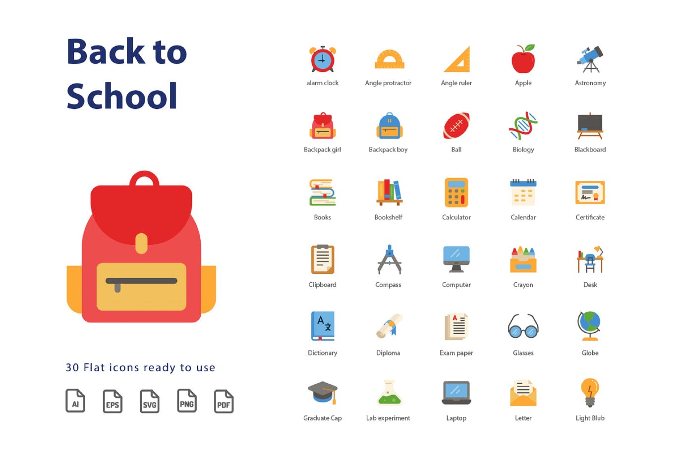 校园教育主题扁平化设计风格矢量图标素材 Back To School (Flat)插图