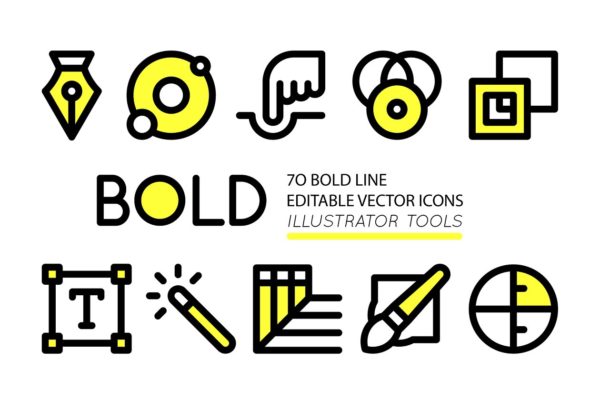 70个 Adobe Illustrator工具粗体图标 BOLD icons Adobe Illustrator tools