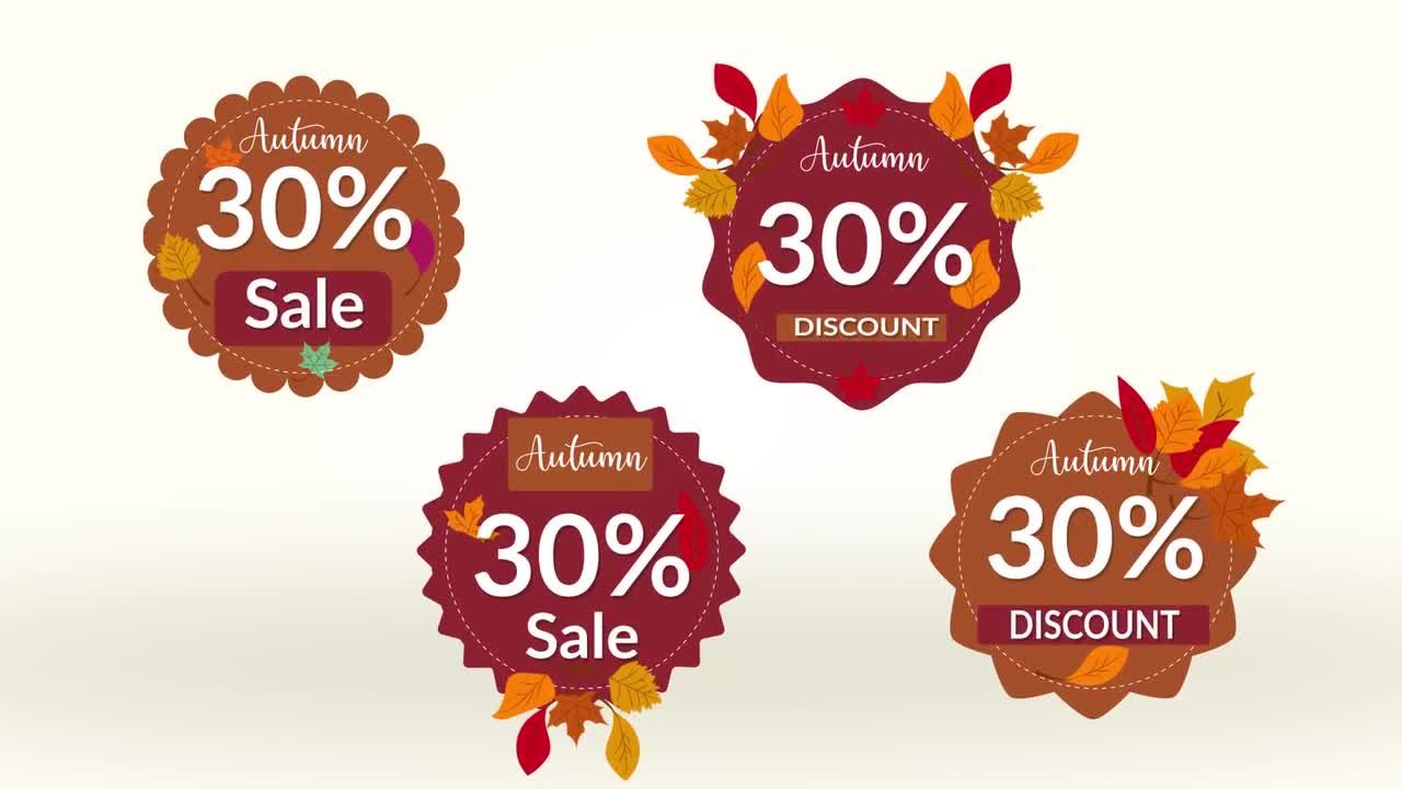 4个秋季销售徽章全屏标题素材库精选AE模板