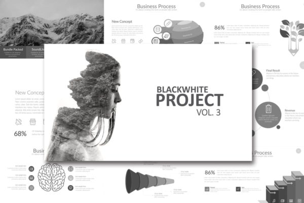 黑白设计风格项目规划PPT幻灯片模板 Black White Project Vol. 3 Powerpoint