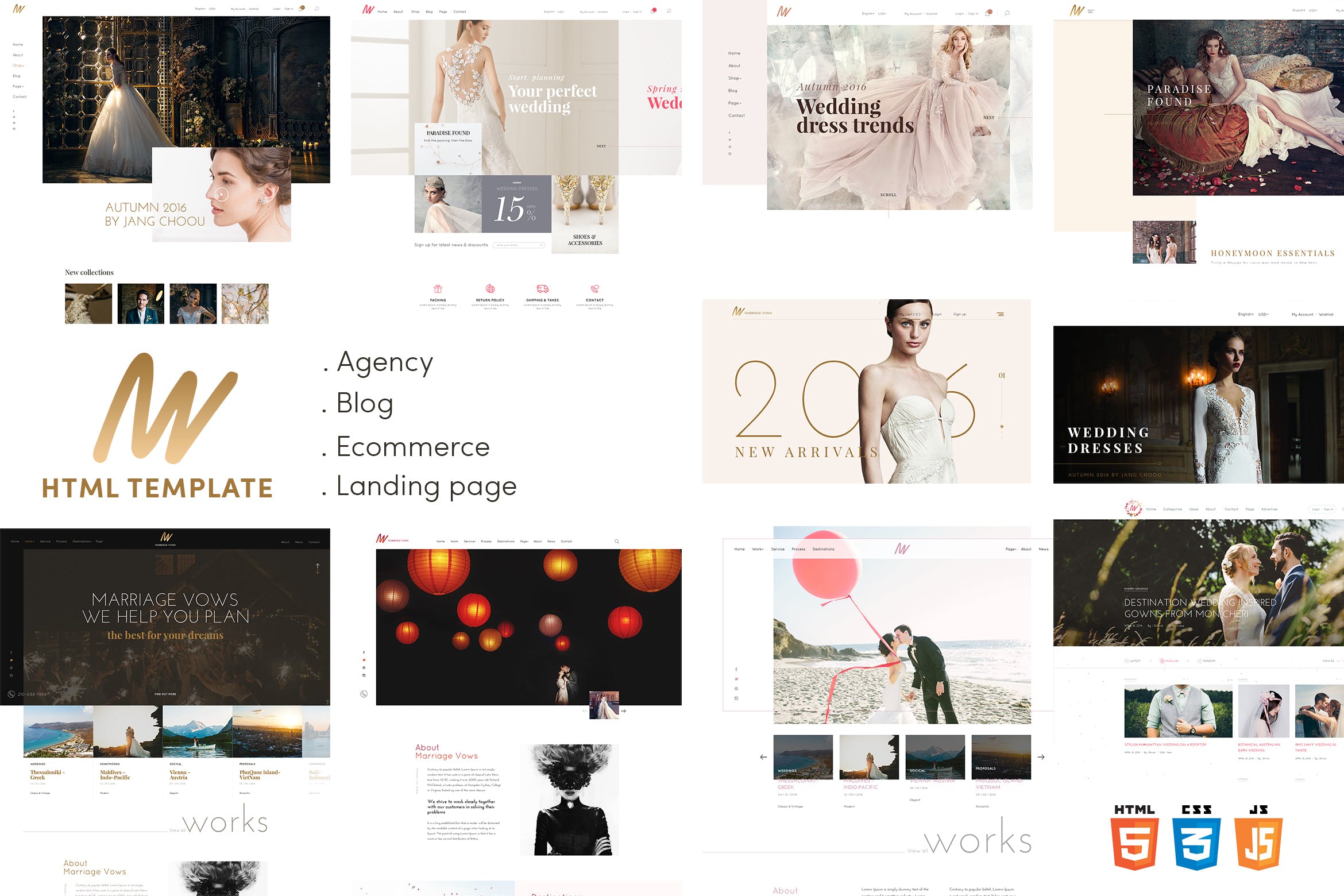 婚纱响应式网上商城HTML网站模板素材库精选素材 The VOW | Wedding Responsive HTML Template插图