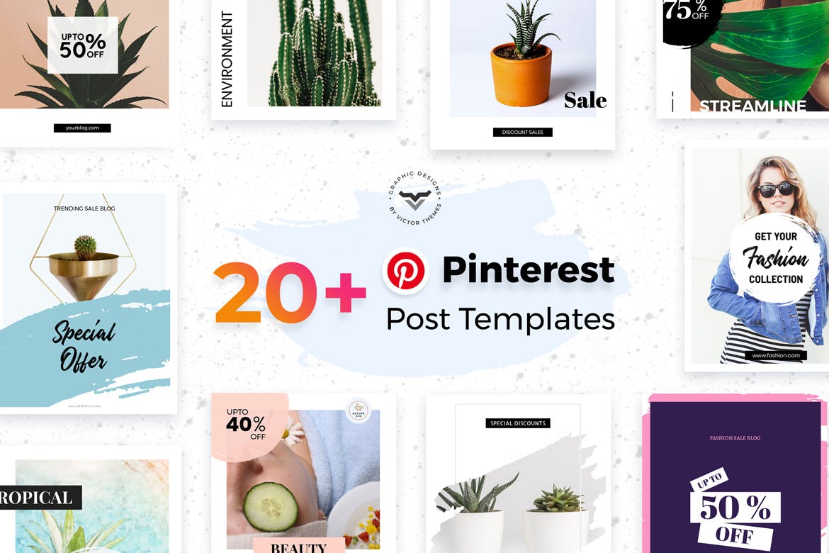 20+Pinterest社交文章简约时尚风格贴图设计模板素材库精选 Pinterest Social Media Templates插图(1)