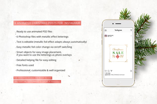 圣诞社交媒体海报-金属风格动画PSD模板素材库精选 ANIMATED Christmas Posts – Metallic Style插图(1)