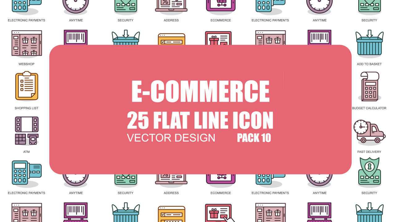 25个电子商务扁线图标素材库精选AE模板