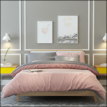 北欧双人床床头柜壁灯组合素材之家精选3D模型