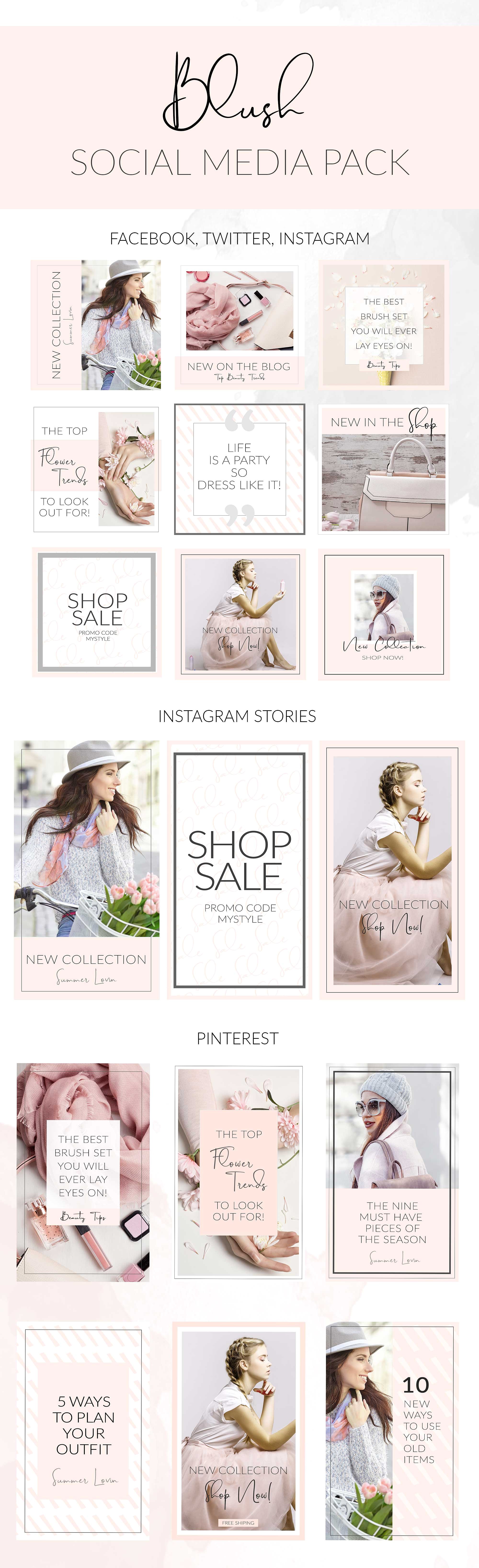 小清新风格的社交媒体模板素材库精选下载 Social Media Templates + Pinterest [psd]插图