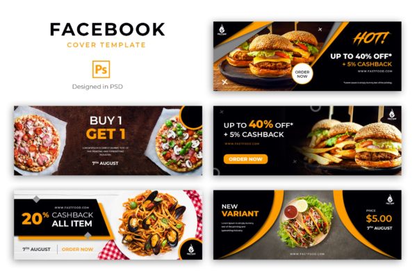 美食店Facebook社交推广营销设计封面模板素材库精选 Food Facebook Cover Template