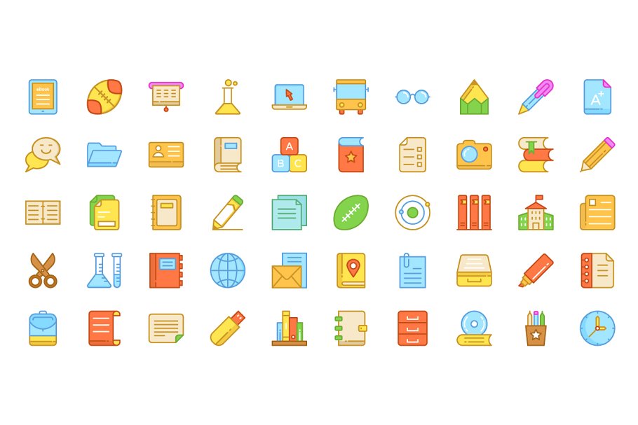 180枚教育主题彩色线条图标 180 Education Colored and Line Icons插图(2)