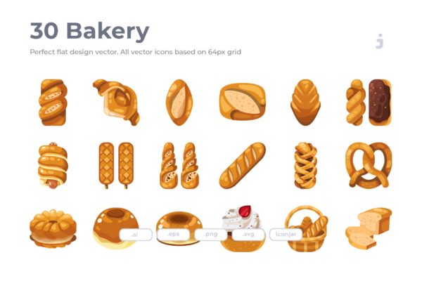 30枚烘焙&amp;面包扁平化图标 30 Bakery Icons – Flat
