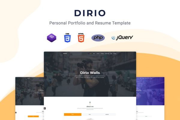 响应式个人简历&amp;作品展示网站设计HTML模板素材库精选 Dirio – Personal Portfolio and Resume Template