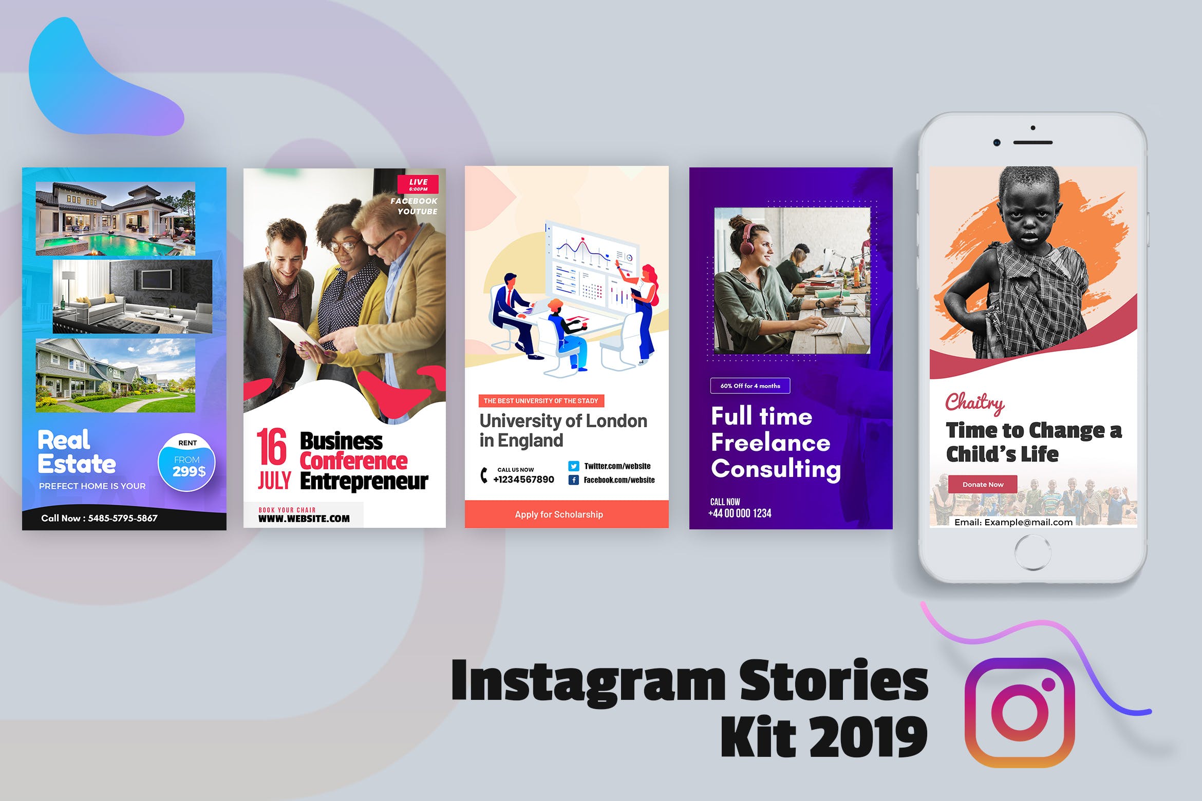 2019年潮流趋势创意Instagram品牌故事设计模板素材库精选 Creative Instagram Stories Kit 2019插图
