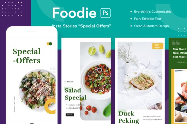 美食品牌促销广告Instagram社交设计素材 Foodie Stories – Special Offers