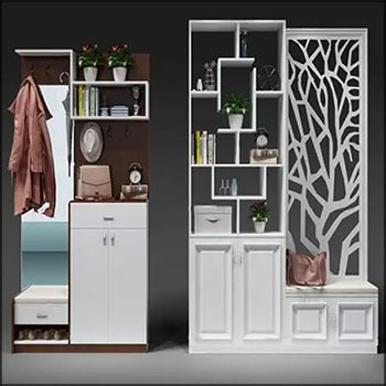 现代实木鞋柜盆栽装饰组合素材之家精选3D模型