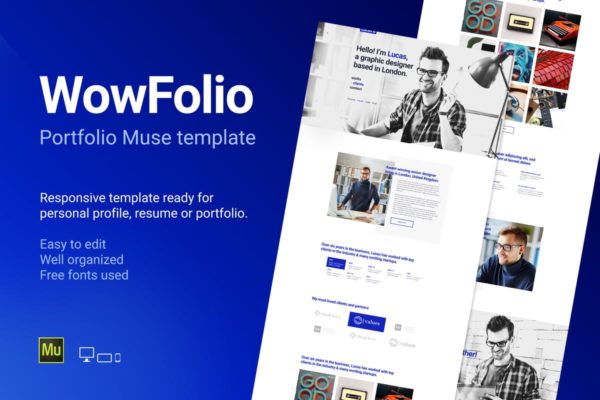 响应式单页个人作品集/摄影网站Muse模板素材库精选 WowFolio – Responsive Portfolio / Resume Muse Temp