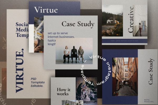 复古颗粒感背景社交媒体设计模板素材库精选素材 VIRTUE – Social Media Template + Stories