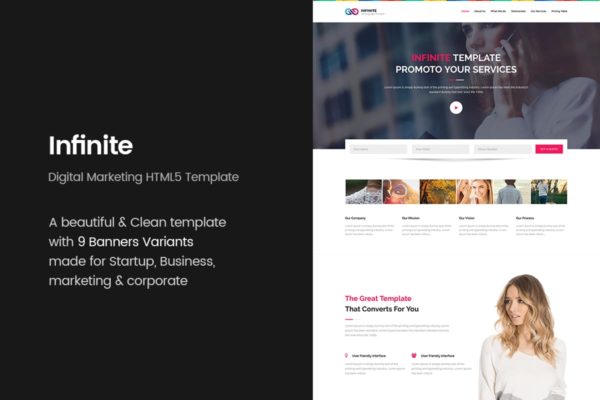 现代创意专业企业网站着陆页HTML模板素材库精选 Infinite – Digital Marketing HTML5 Template