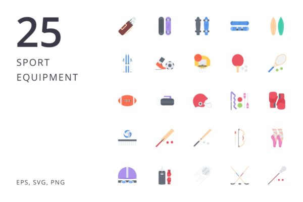 25枚运动器材矢量图标合集 Sport Equipment 25
