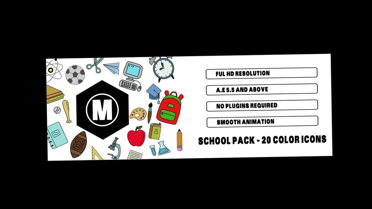 20个不同颜色的校园元素图标素材库精选AE模板