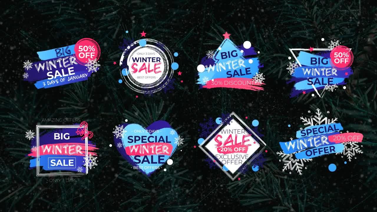 8个艺术动画冬季促销标题素材库精选AE模板
