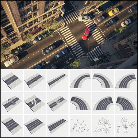 64个人行道可视化直行环形道路路面交通素材之家精选3D模型