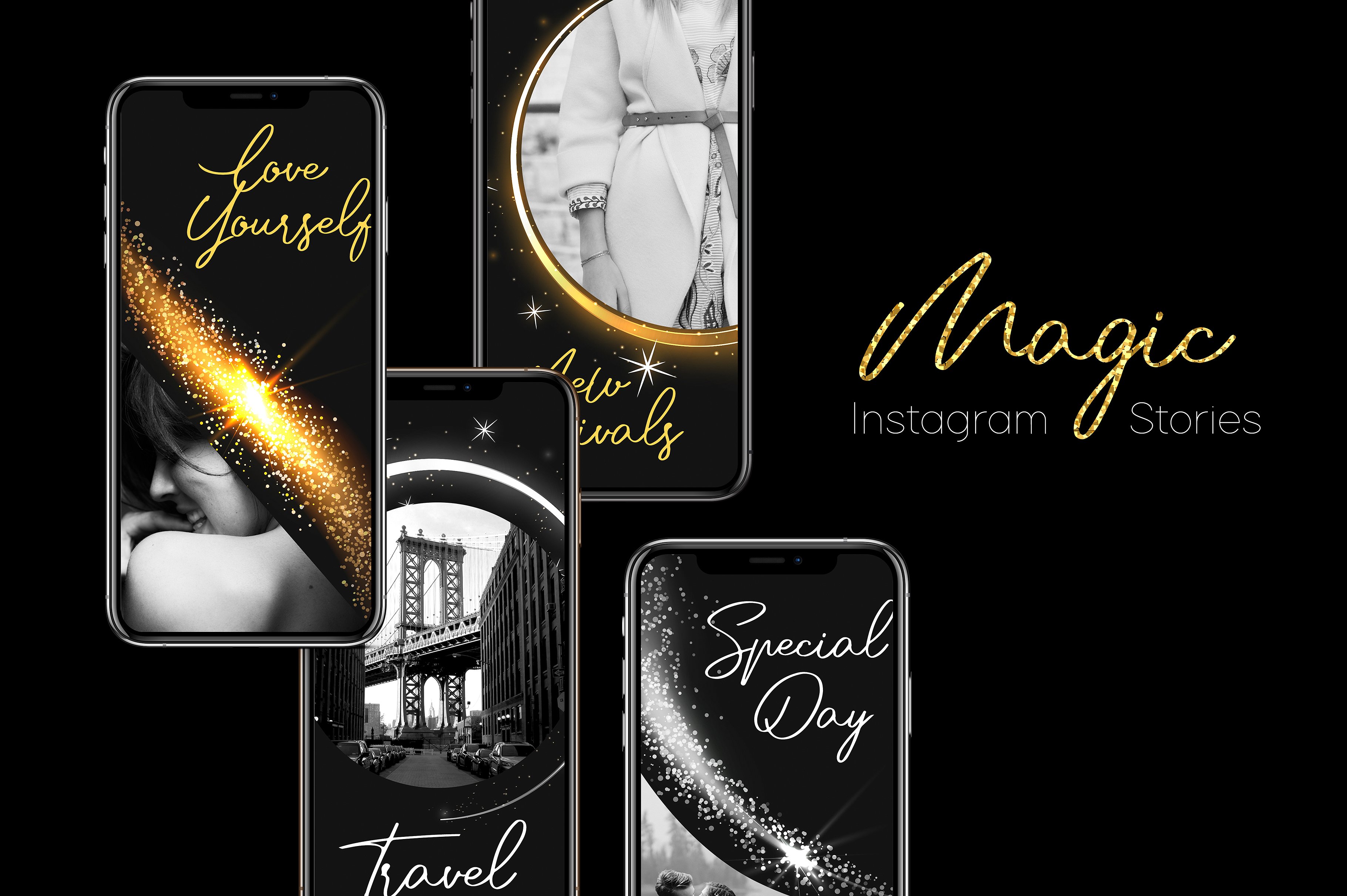 高端时尚黑色系列的Instagram故事模板素材库精选 Magic – Instagram Stories [psd,jpg,ttf]插图(1)