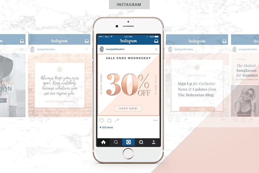 轻奢玫瑰金主题社交媒体贴图模板素材库精选 ROSE GOLD | Social Media Pack插图(3)