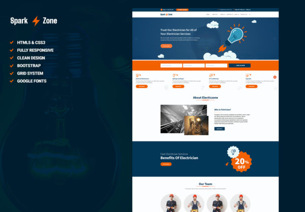 素材库下午茶：干净的电气保养与维修网页HTML模板素材库精选下载[HTML]