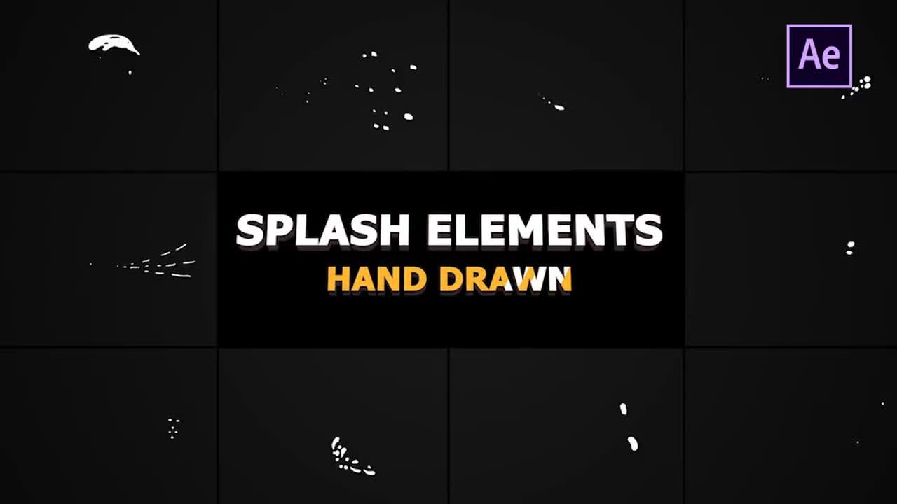 独特的水彩手绘液体飞溅元素素材库精选AE模板