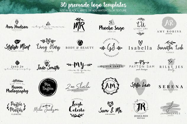 预制水彩设计风格品牌Logo设计模板集 Premade watercolor logo creator kit插图(5)