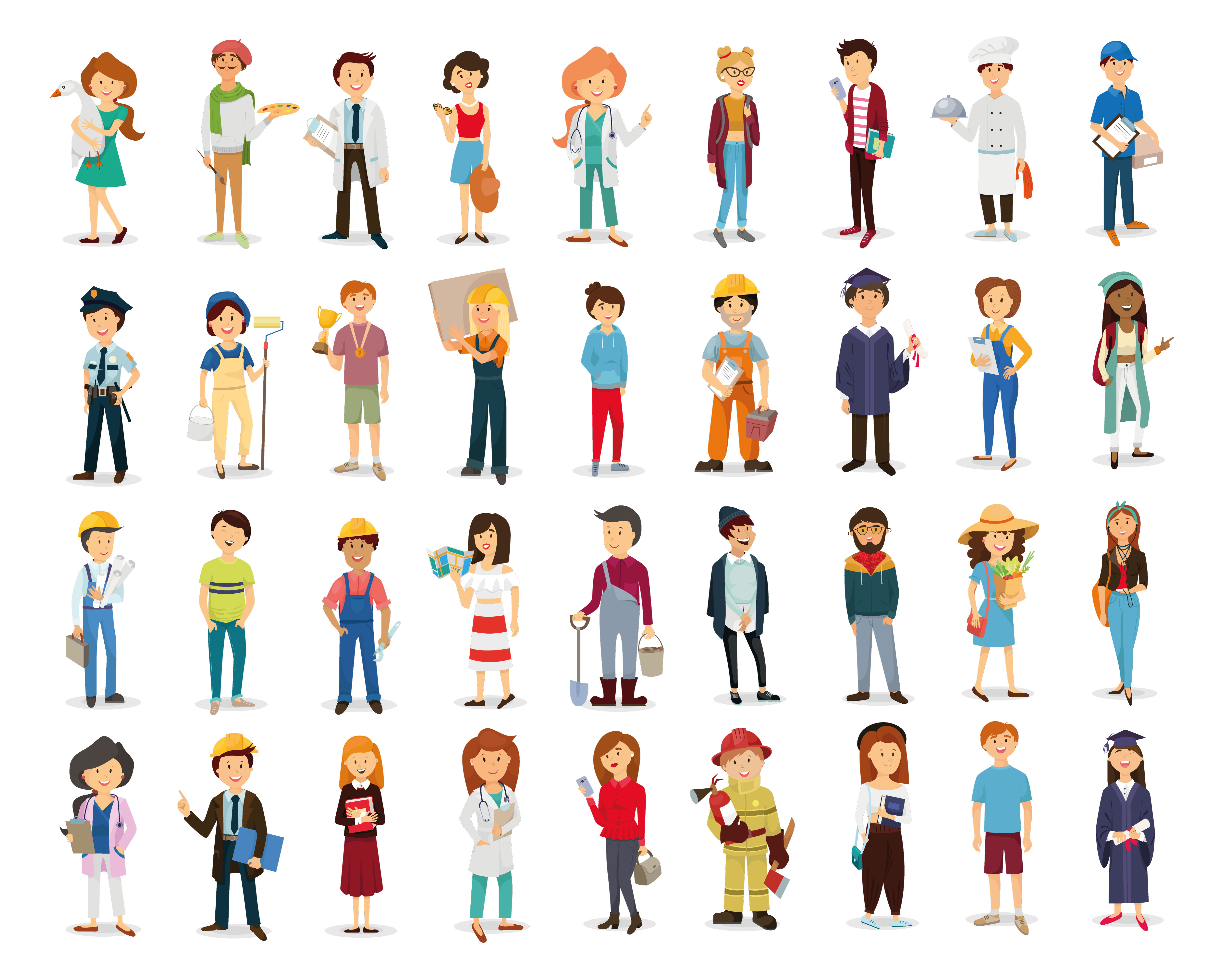 40+卡通职业形象矢量图标 Set of characters插图(1)