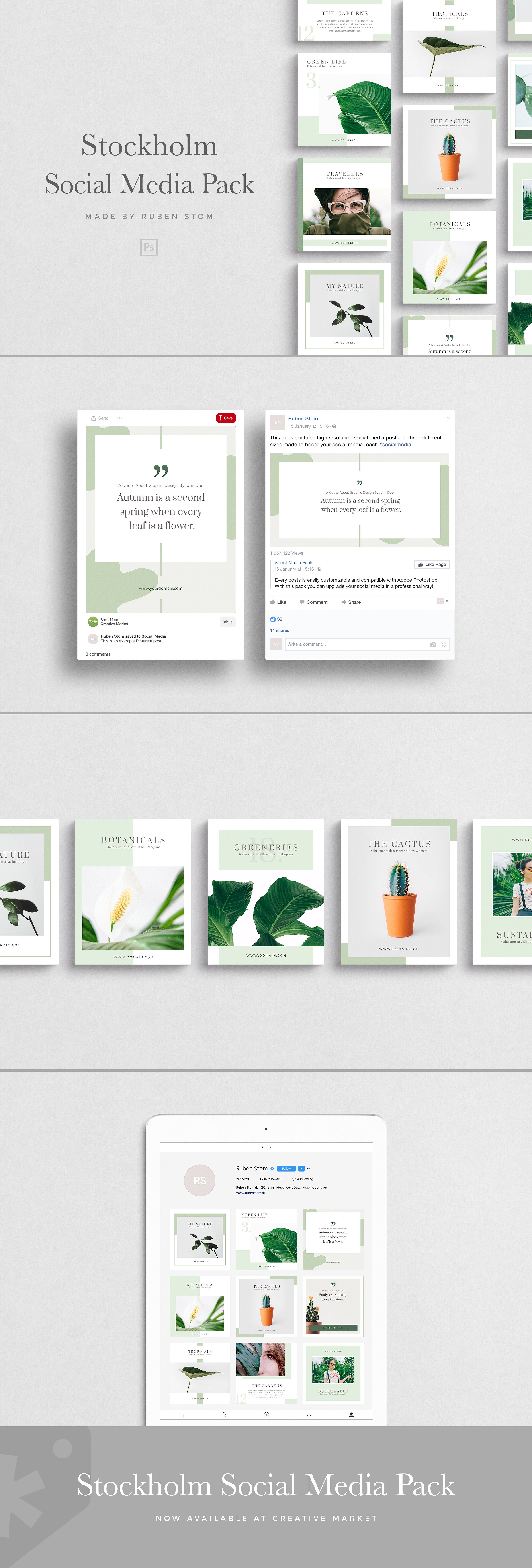 INS风社交媒体文章设计素材包 Stockholm Social Media Pack插图