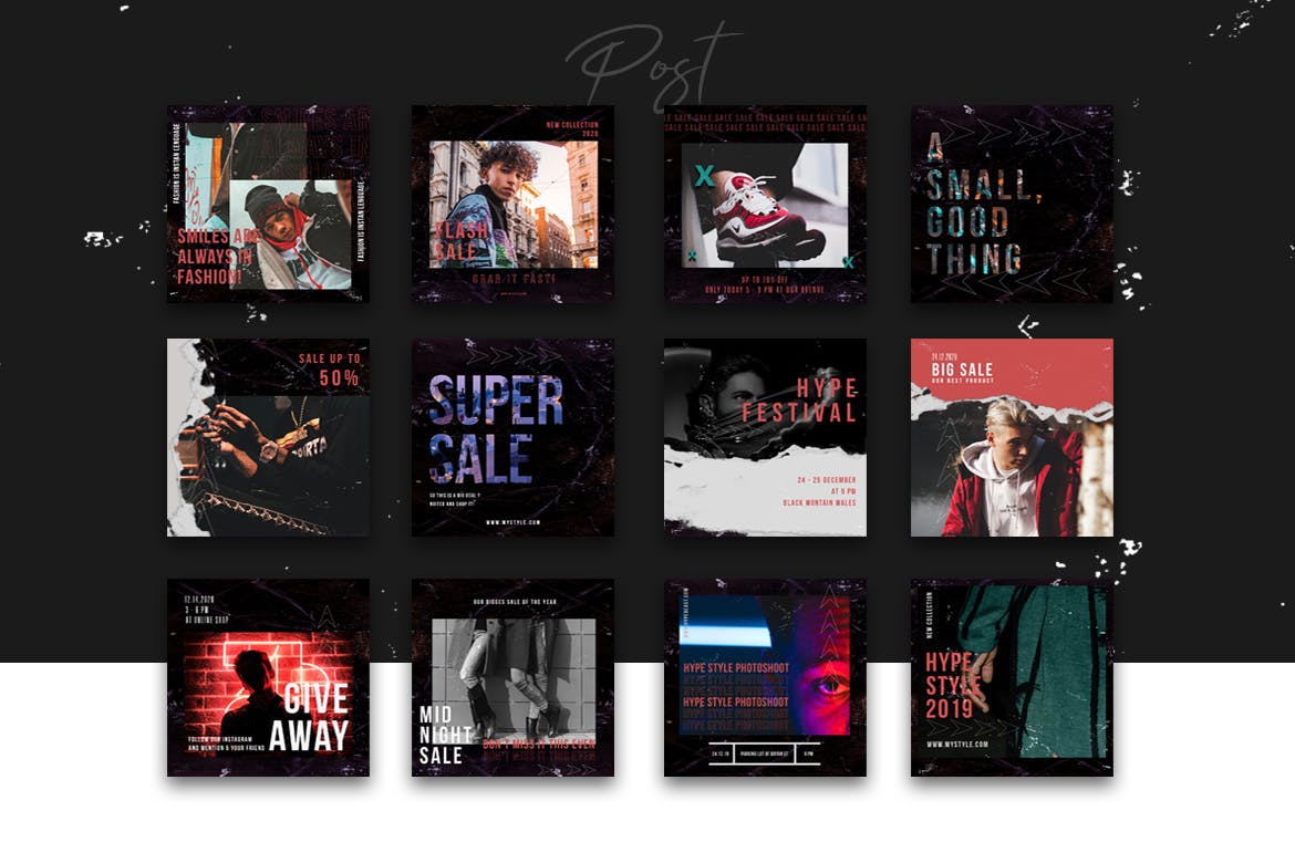 Instagram社交平台做旧风格品牌故事&贴图设计模板素材库精选 Instagram Grunge Social Media Pack插图(3)