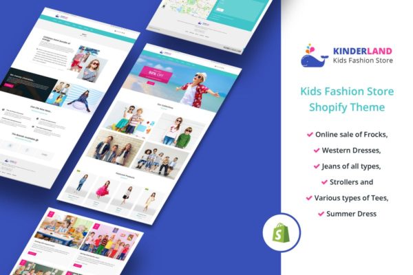 儿童服饰网上商城/外贸网站Shopify主题模板素材库精选 Kinder land – Kids Fashion Store Shopify Theme