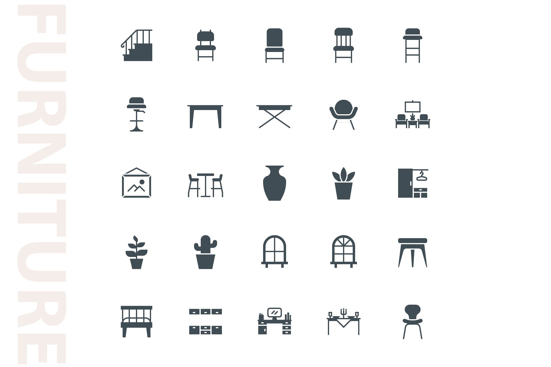 25枚家具主题矢量轮廓素材库精选图标v3 Furniture Glyph Part 3插图(3)