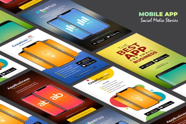 APP应用推广Instagram社交平台设计素材 Mobile App Social Media Stories Template