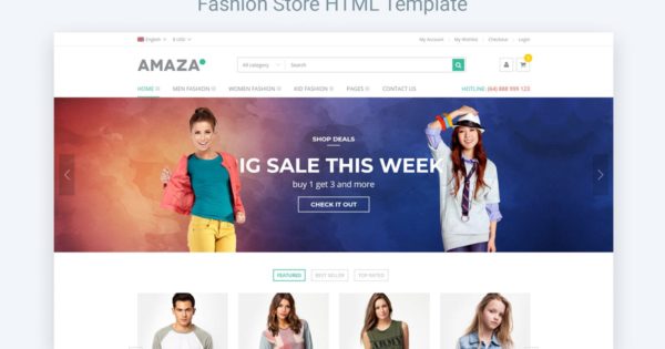 时尚潮牌服饰网上商城设计HTML网站模板素材库精选 Amaza – Fashion Store HTML Template