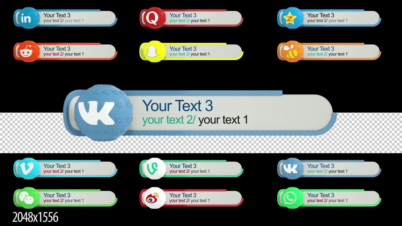 12个社交媒体3D下三分之一AE标题模板