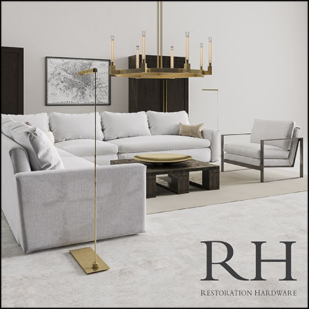 白色转角沙发吊灯和茶几素材之家精选3D模型