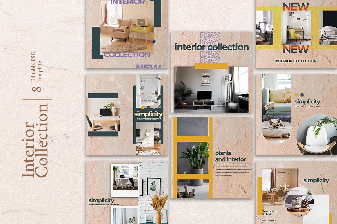 北欧风格家具内饰品牌Instagram社交推广素材 Home Interior – Instagram Post Template插图(1)