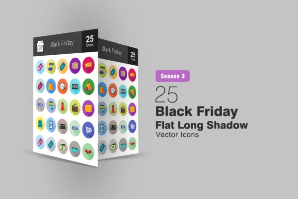 25枚黑色星期五主题扁平设计风格长阴影素材库精选图标 25 Black Friday Flat long Shadow Icons