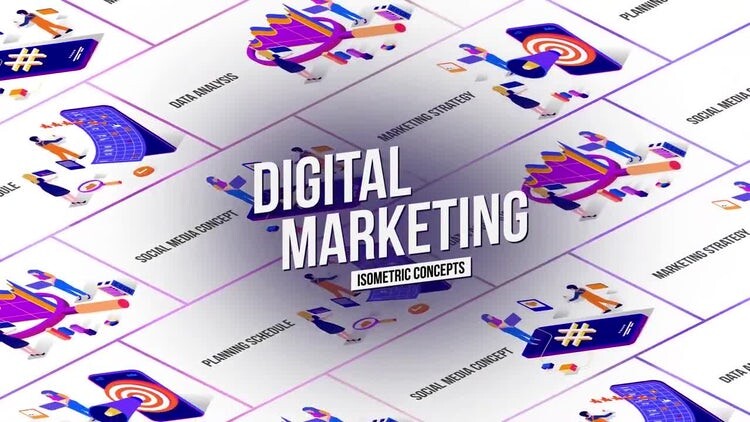 现代活力的营销策略等距插图素材库精选AE模板