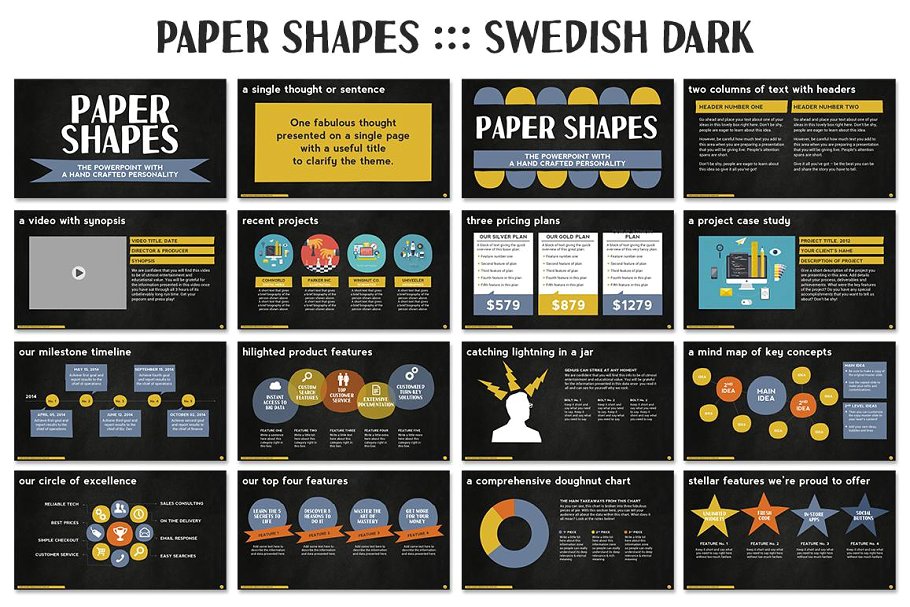 512页手工设计 PPT 幻灯片模板（共8种配色方案） Paper Shapes Powerpoint Presentation插图(8)