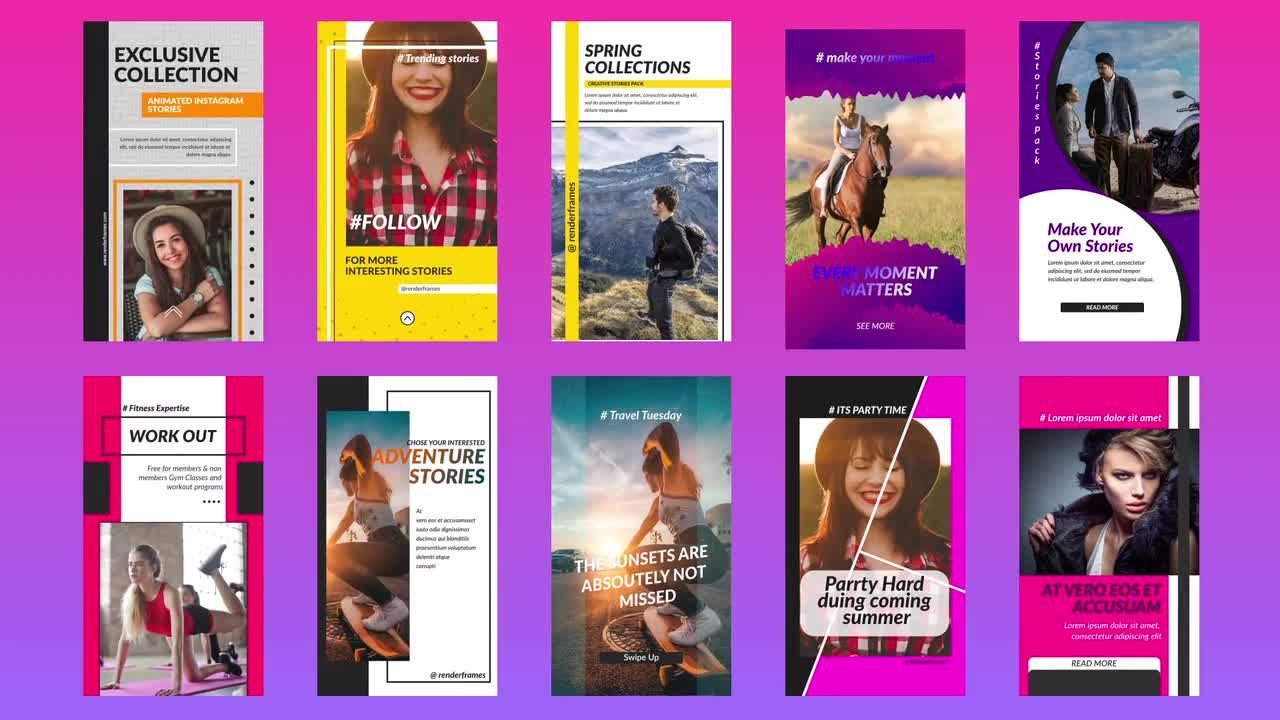 10个时尚清爽明亮的Instagram故事素材库精选AE模板