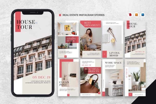 Instagrams设计房地产品牌故事推广设计模板素材库精选[AI&amp;PSD] Real Estate Instagram Stories AI and PSD Template