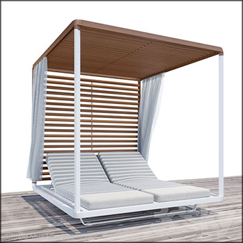 凉亭沙发床,沙滩躺椅3DMAX模型(带动画)