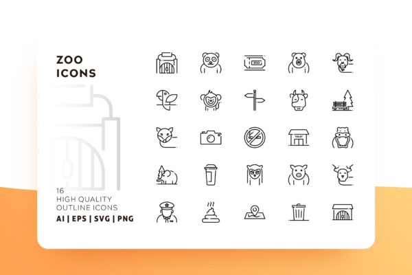动物园主题矢量轮廓素材库精选图标 ZOO ICON OUTLINE