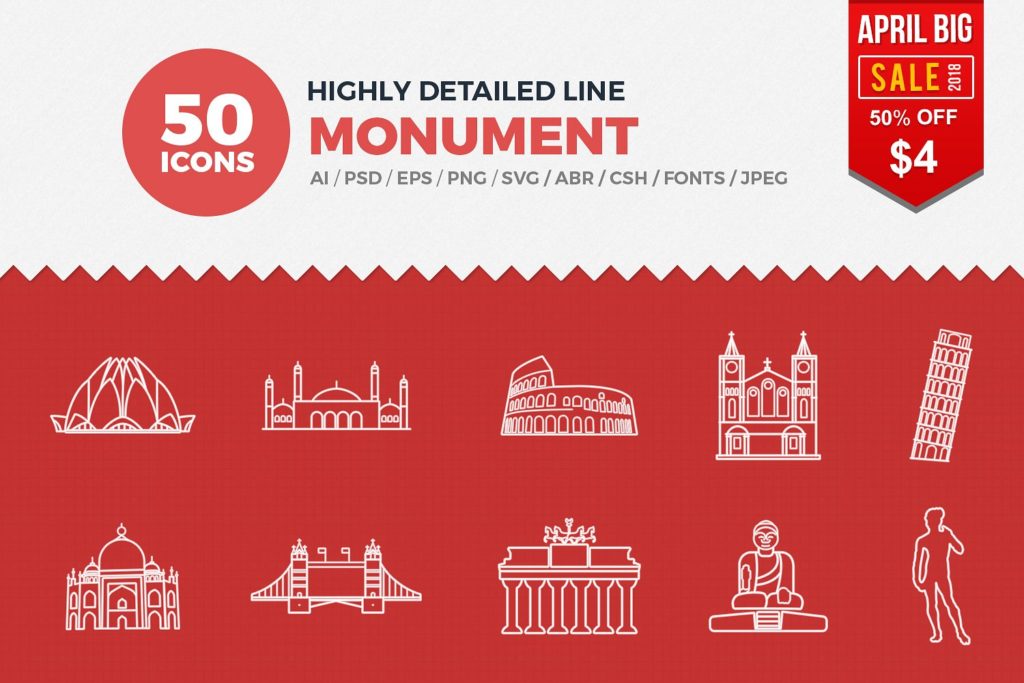 50款世界知名建筑矢量图标素材打包下载[PNG, SVG,AI,CSS ,PDF ]插图