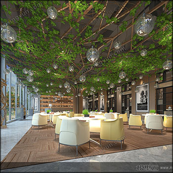 现代咖啡厅桌椅沙发吊饰吊灯边柜素材之家精选3D模型